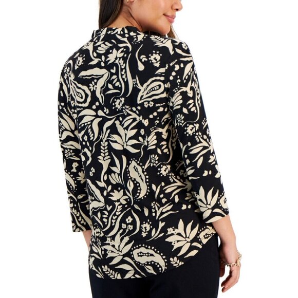 JM COLLECTION Petite Garden Wisp 3/4 Sleeve Stretchy Casual Top NWT - Picture 2 of 5